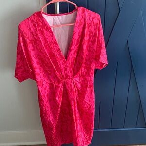 NWOT SHEIN Bright Pink V-Neck Dress with red/pink pattern